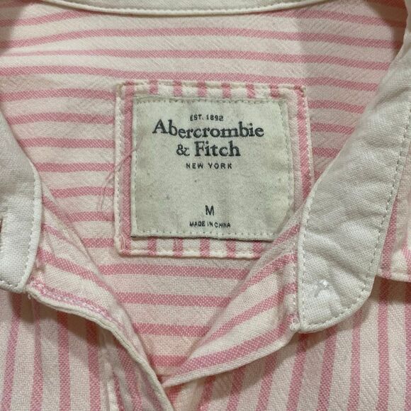 Abercrombie & Fitch Pink White Striped Button Down Shirt Women’s Medium - Picture 3 of 9
